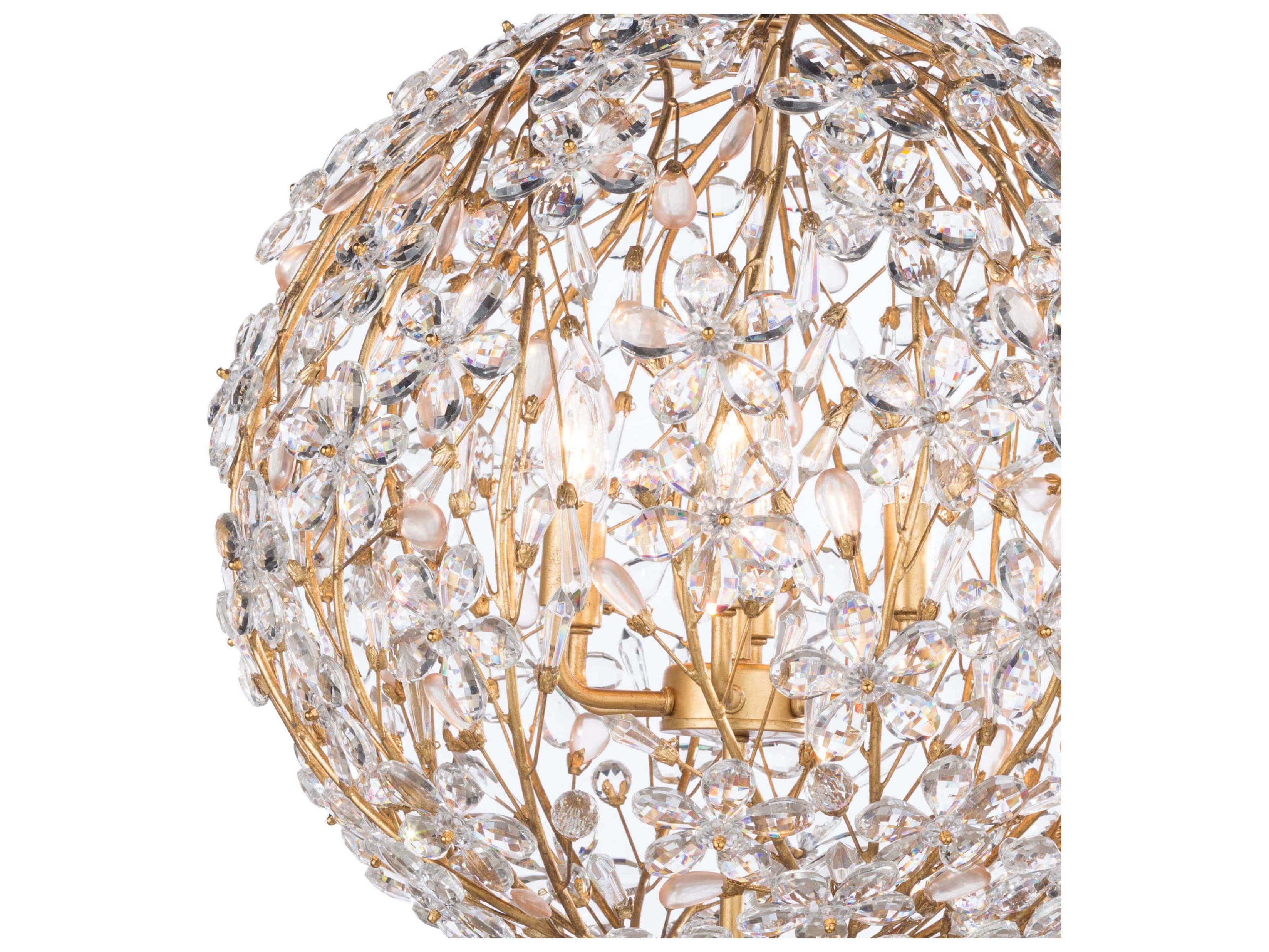 Regina Andrew Cheshire 6-Light Gold Leaf Crystal Candelabra Globe Chandelier