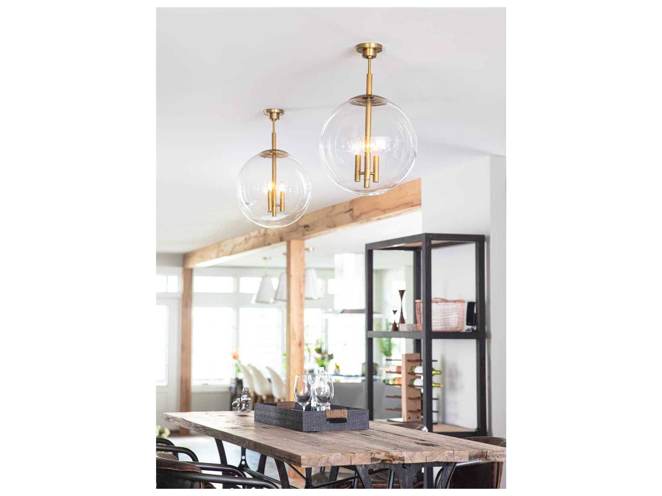 Regina Andrew Cafe 3-Light Natural Brass Glass Globe Pendant