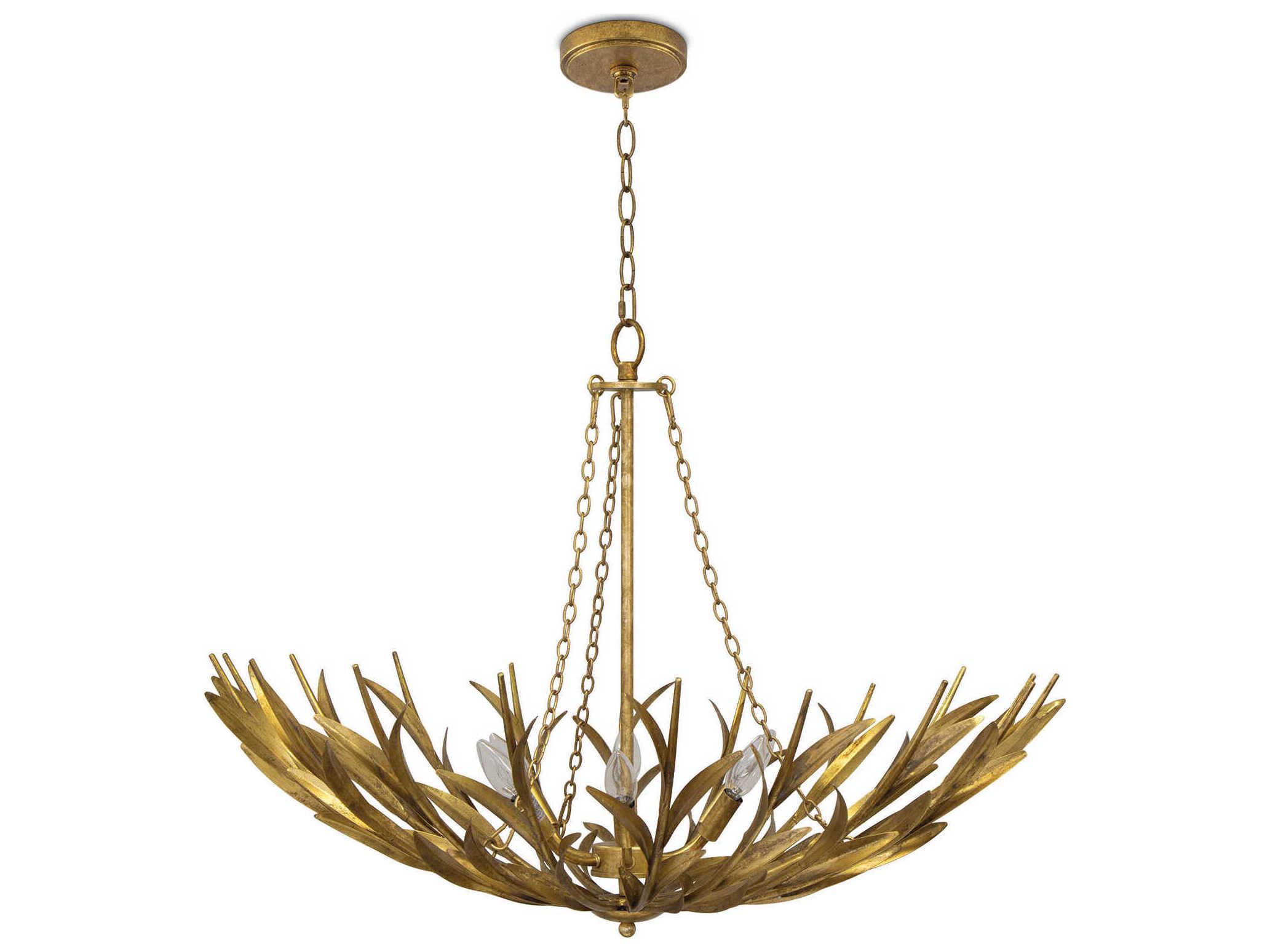 Regina Andrew River Reed 6-Light Antique Gold Leaf Candelabra Chandelier