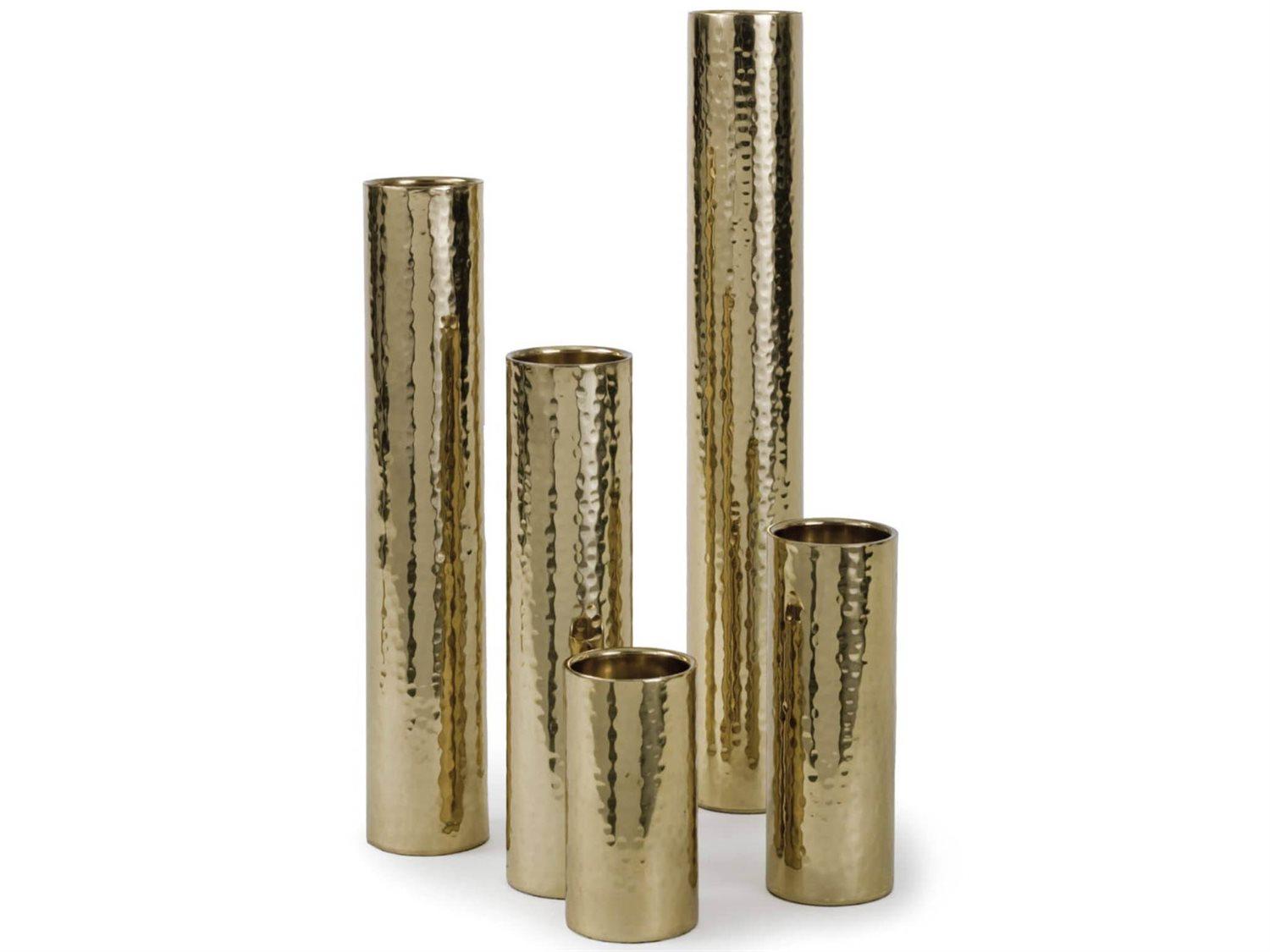 Regina Andrew Polished Brass Hammered Bud Vase Set