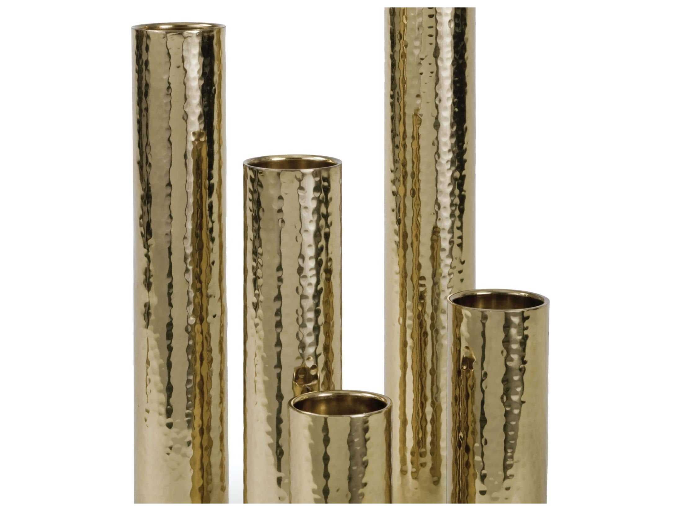 Regina Andrew Polished Brass Hammered Bud Vase Set