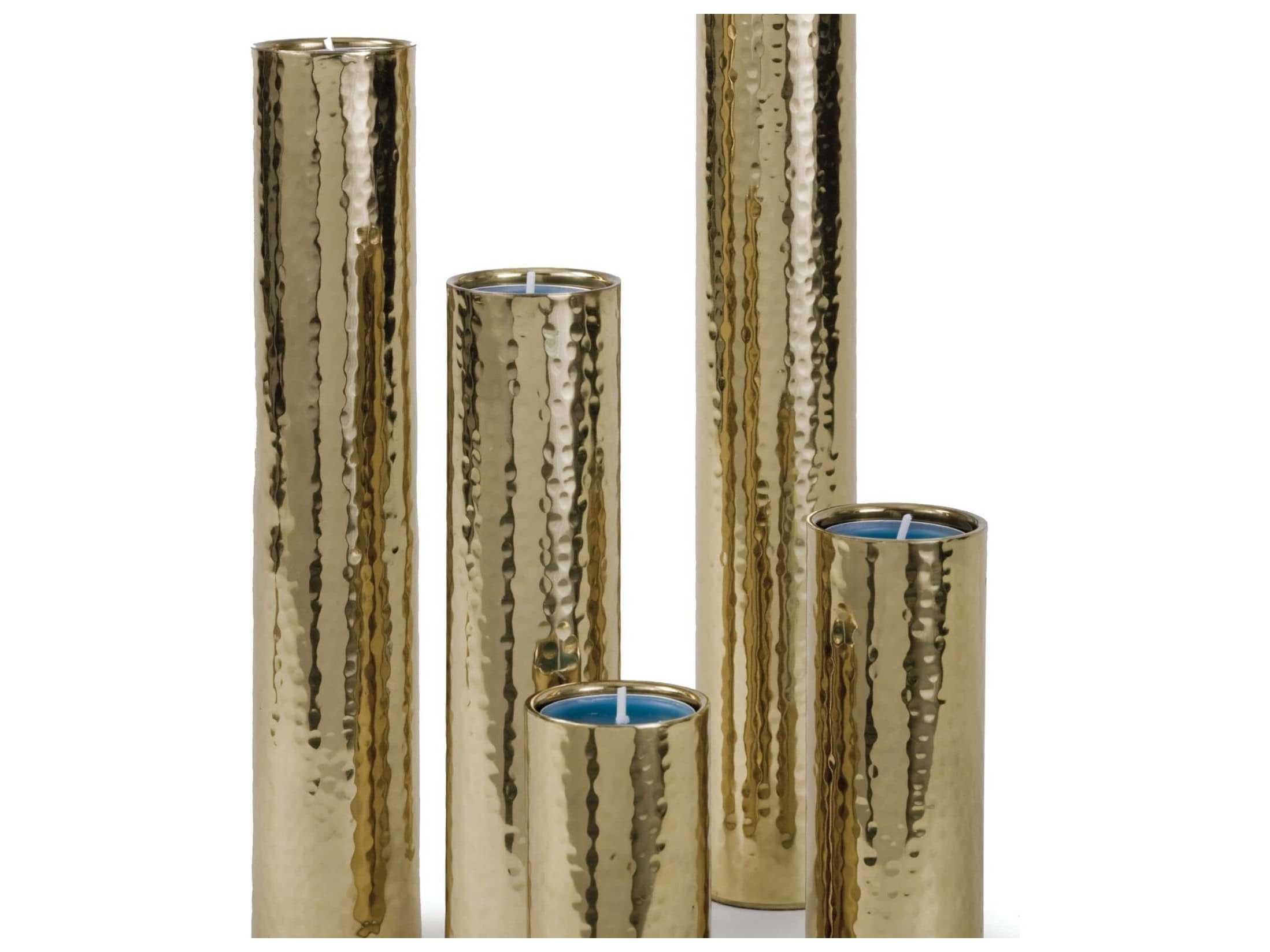 Regina Andrew Polished Brass Hammered Bud Vase Set