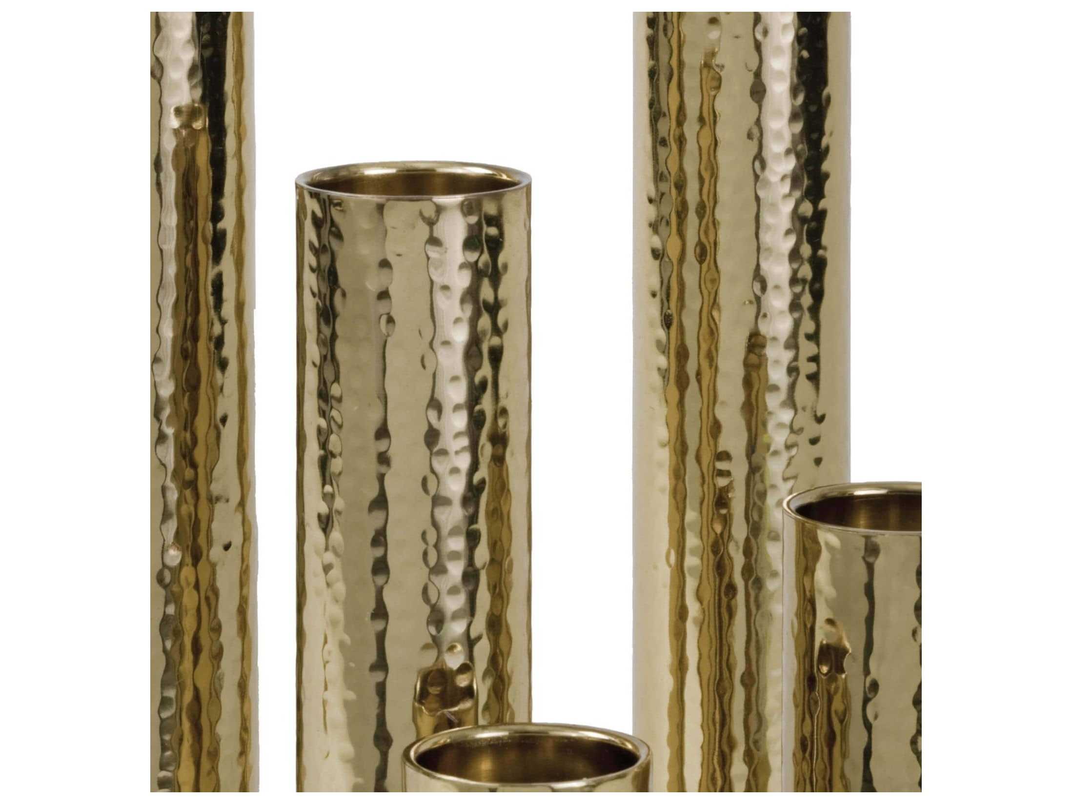 Regina Andrew Polished Brass Hammered Bud Vase Set