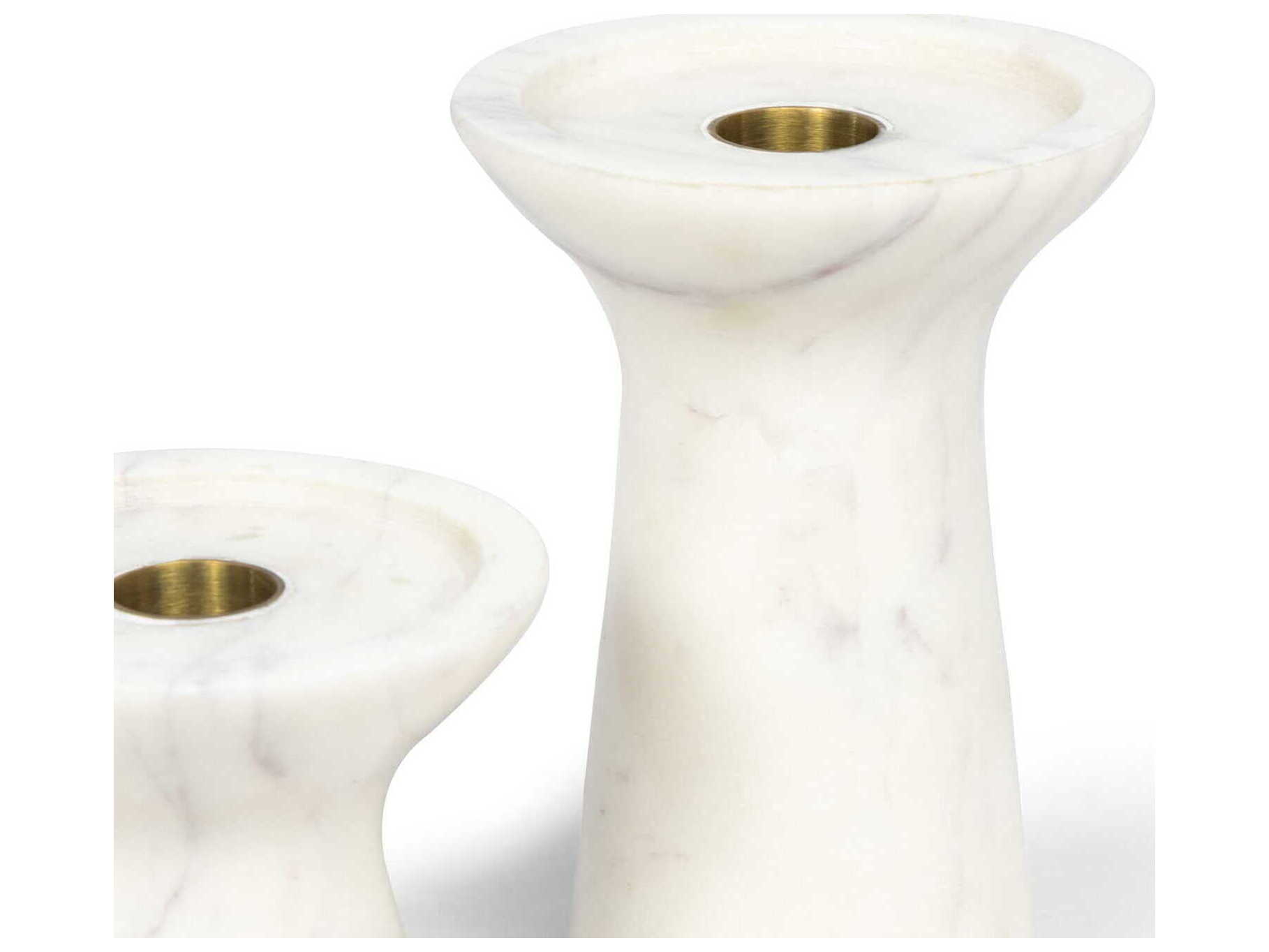Regina Andrew White Klein Marble Candle Holder Set of 2