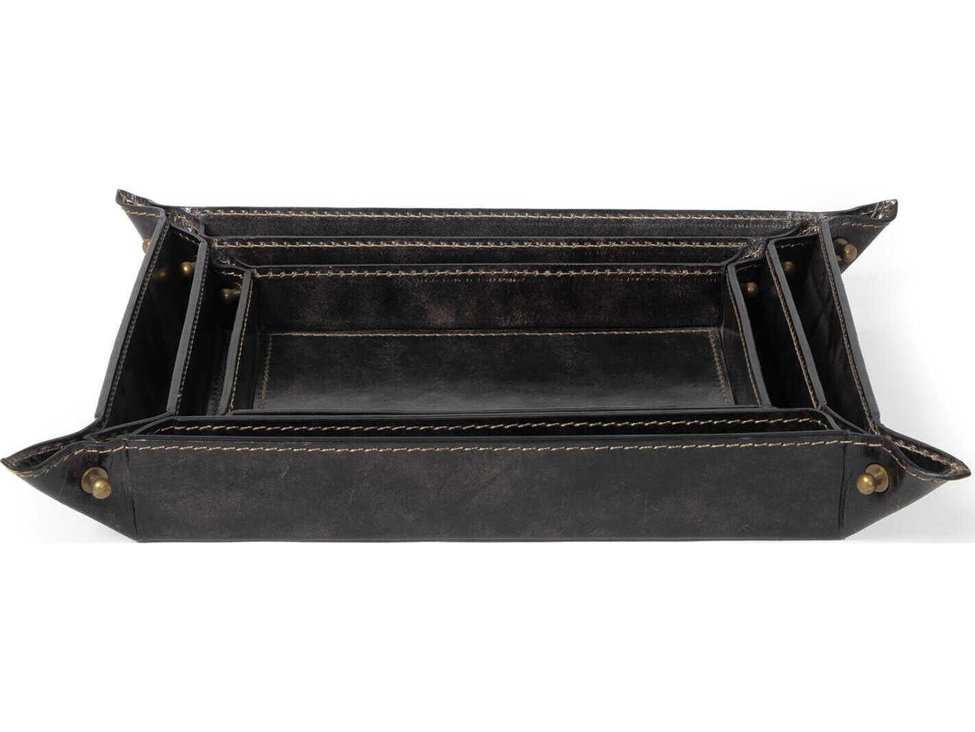Regina Andrew Derby Black Leather Trays Set of 3