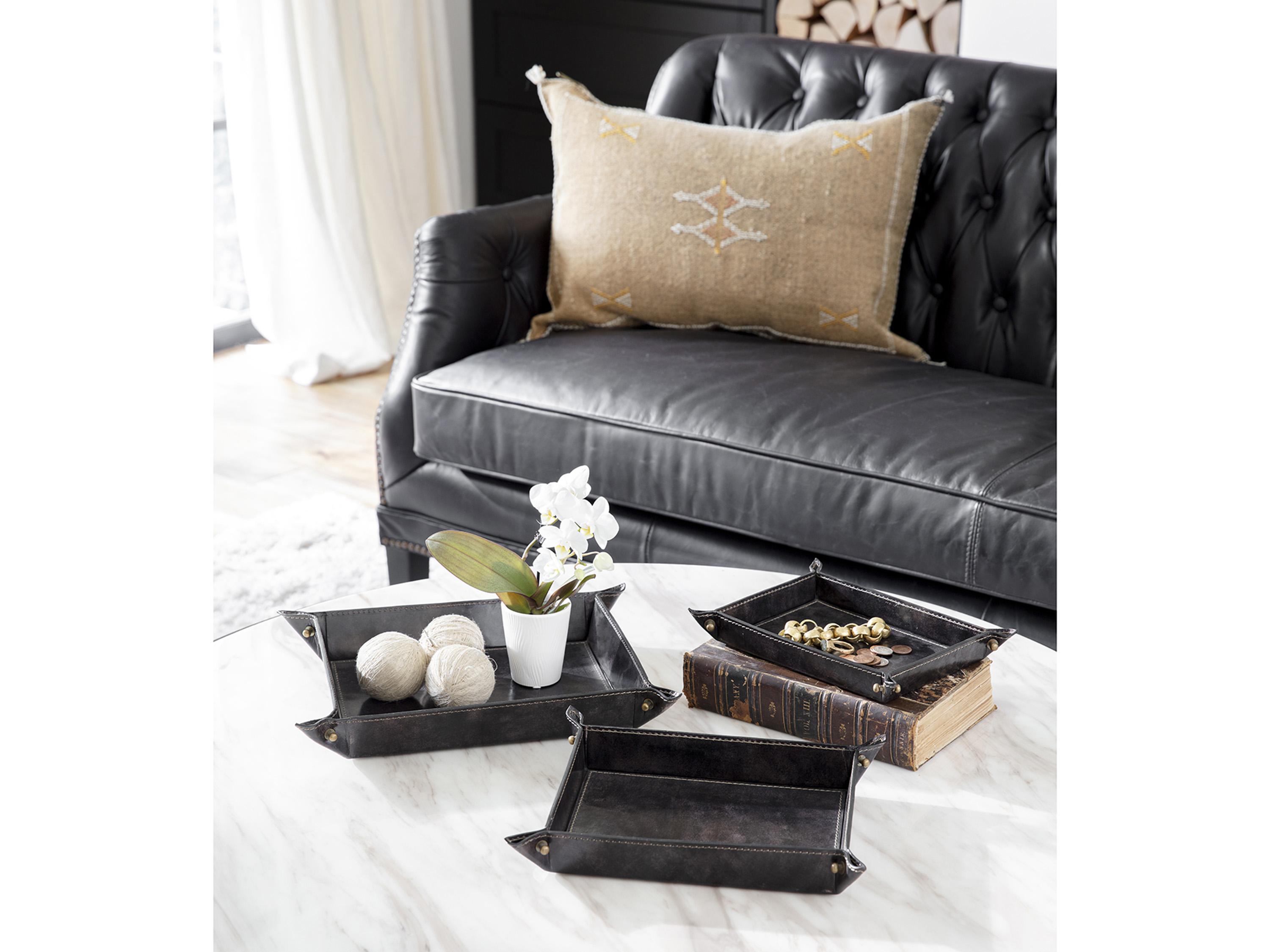 Regina Andrew Derby Black Leather Trays Set of 3