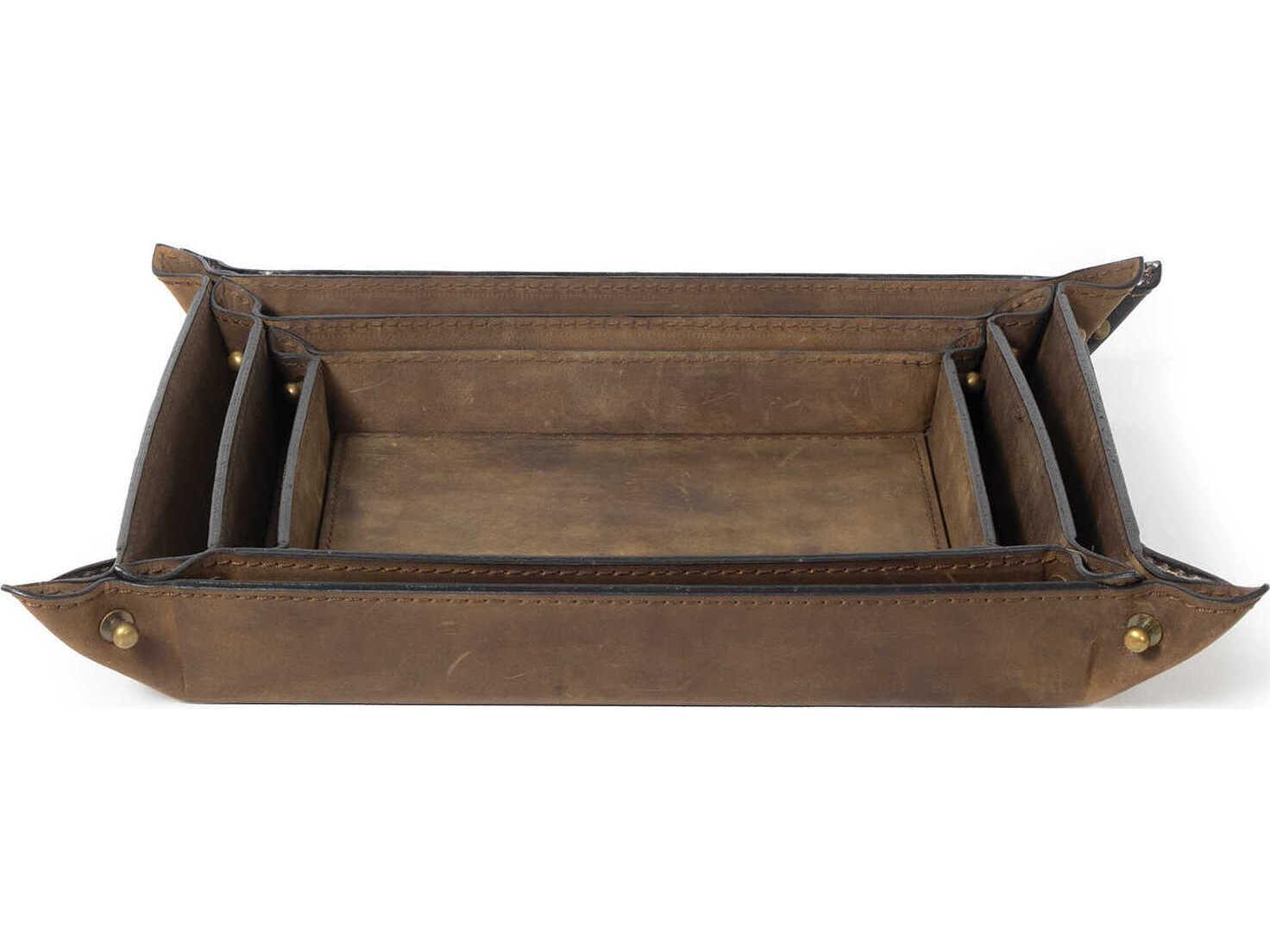 Regina Andrew Derby Brown Leather Trays Set of 3