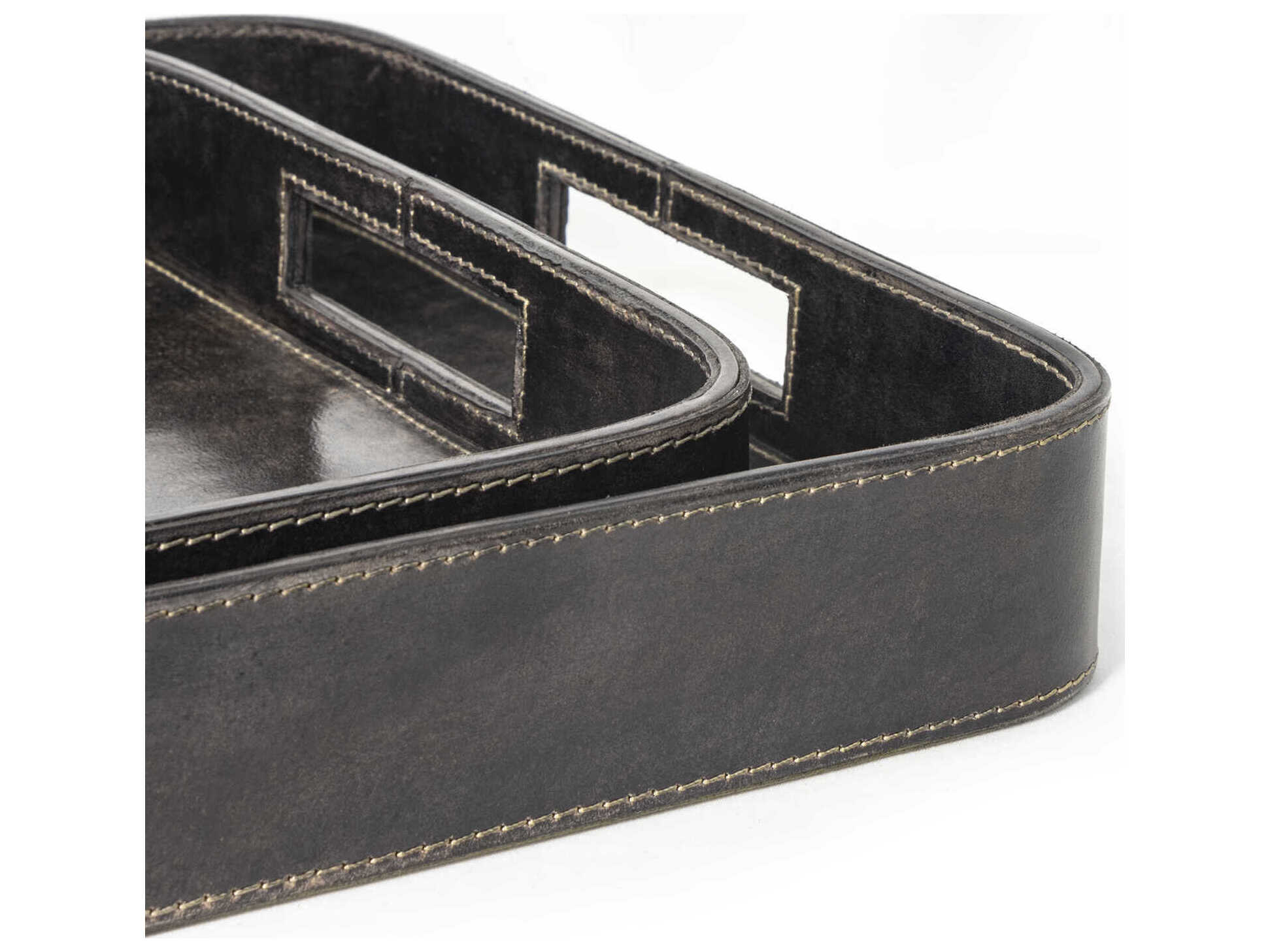 Regina Andrew Derby Black Leather Trays Set of 2