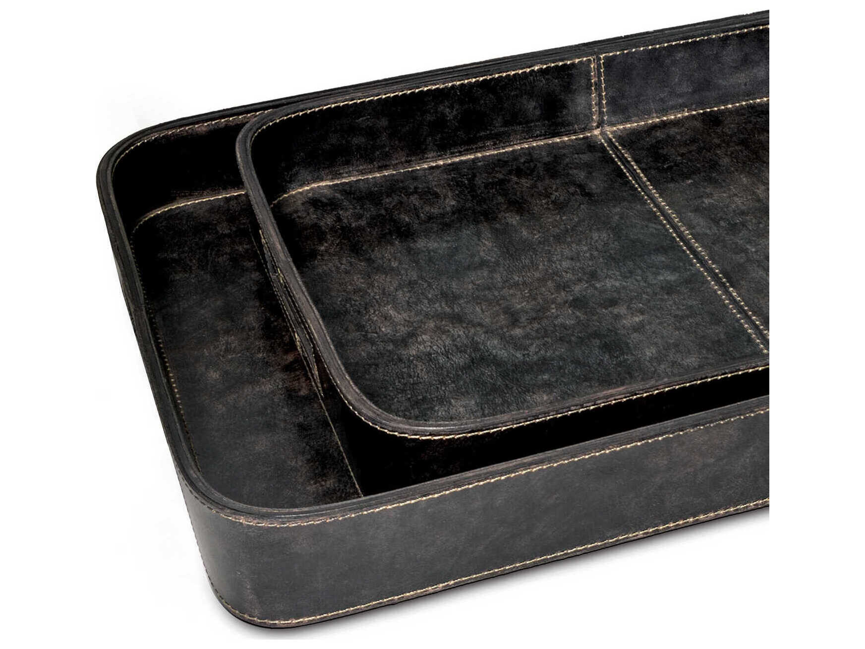 Regina Andrew Derby Black Leather Trays Set of 2
