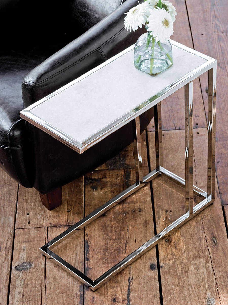 Regina Andrew Echelon Rectangular Etched Marble With Polished Nickel End Table