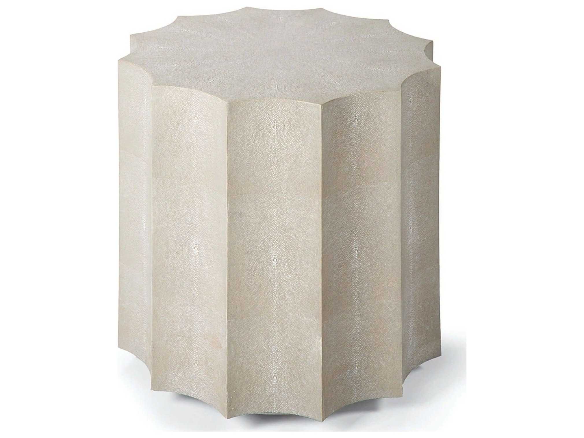 Regina Andrew Shagreen Round Faux Leather Ivory Grey End Table