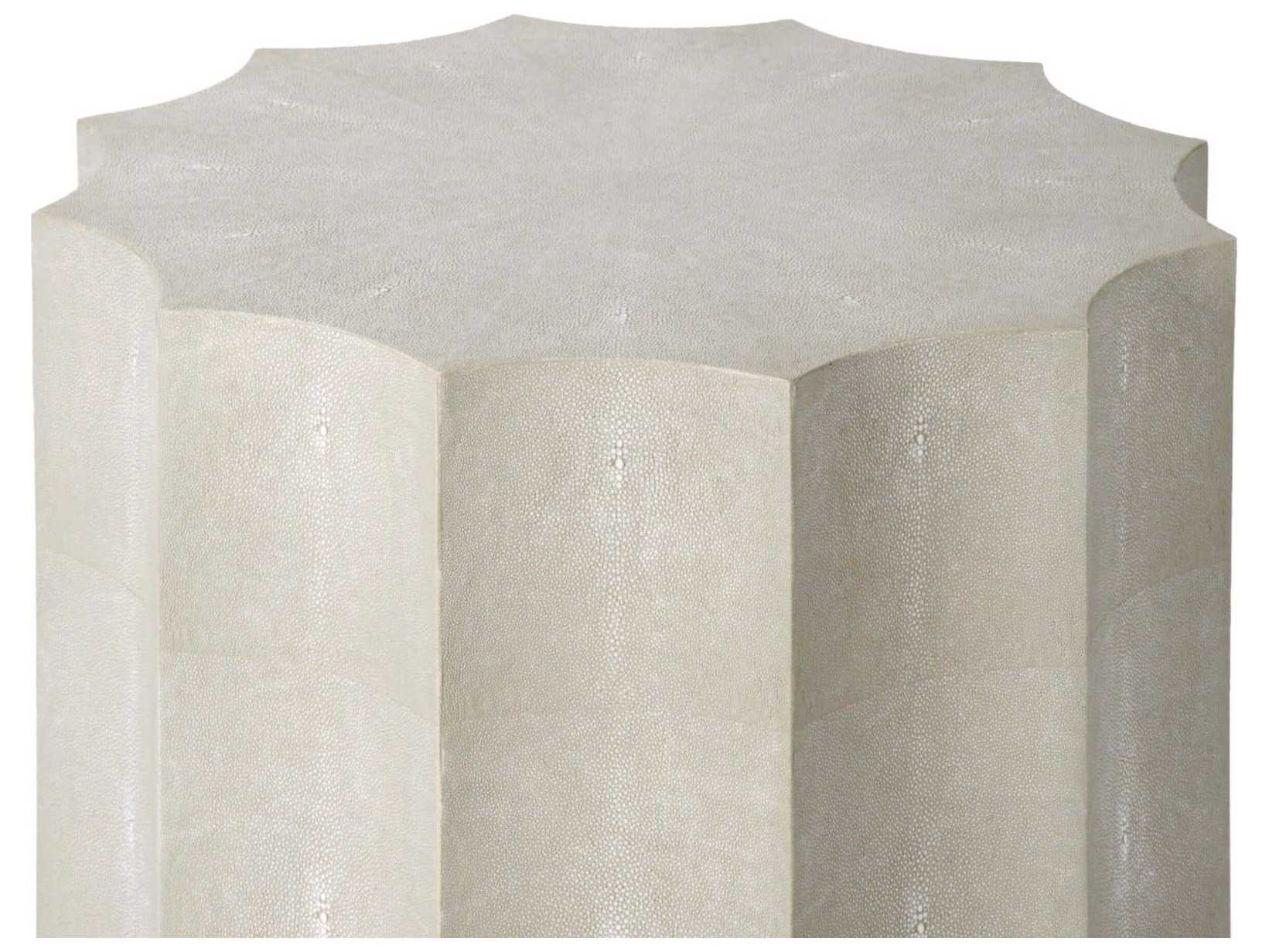 Regina Andrew Shagreen Round Faux Leather Ivory Grey End Table
