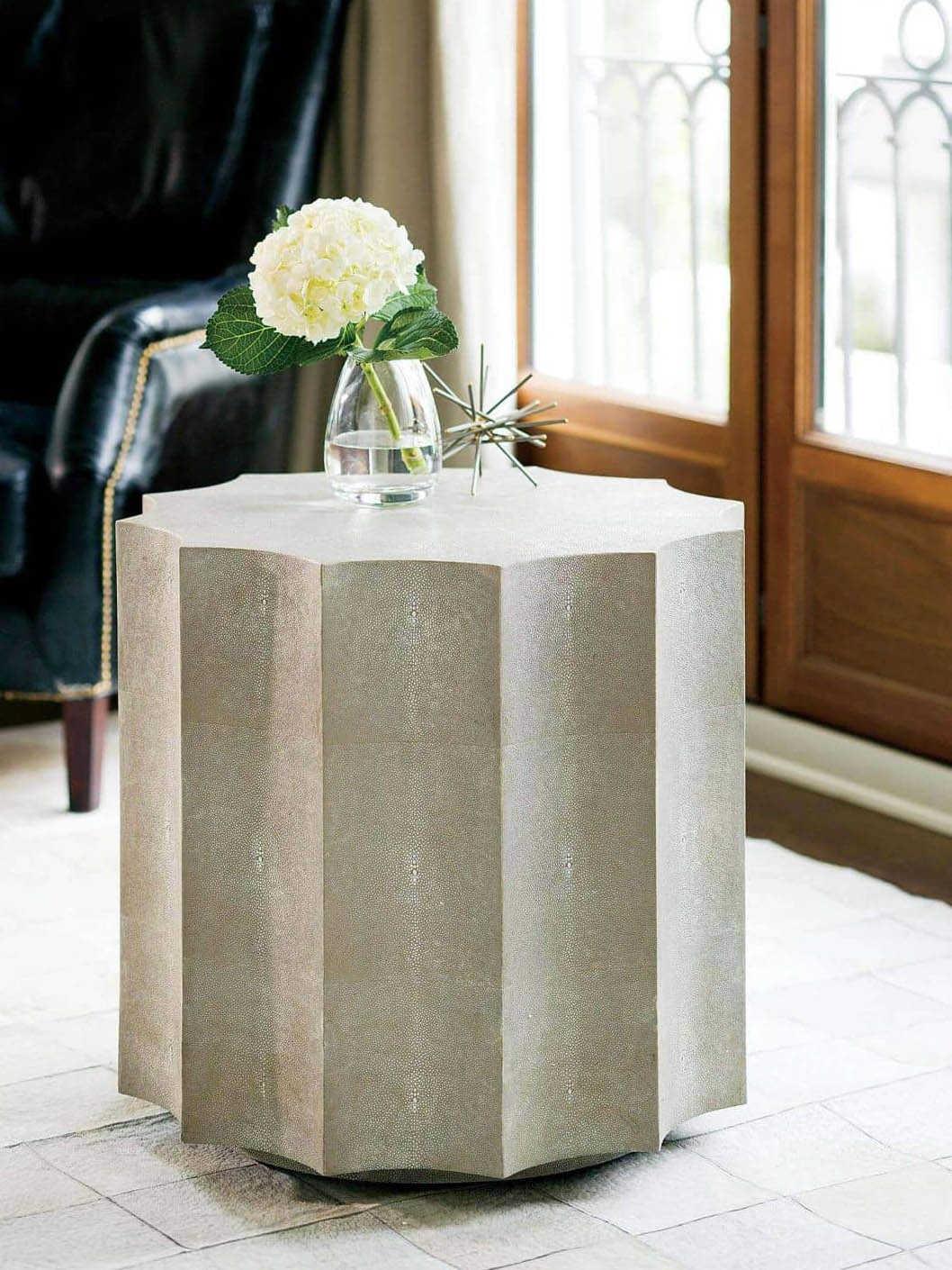 Regina Andrew Shagreen Round Faux Leather Ivory Grey End Table