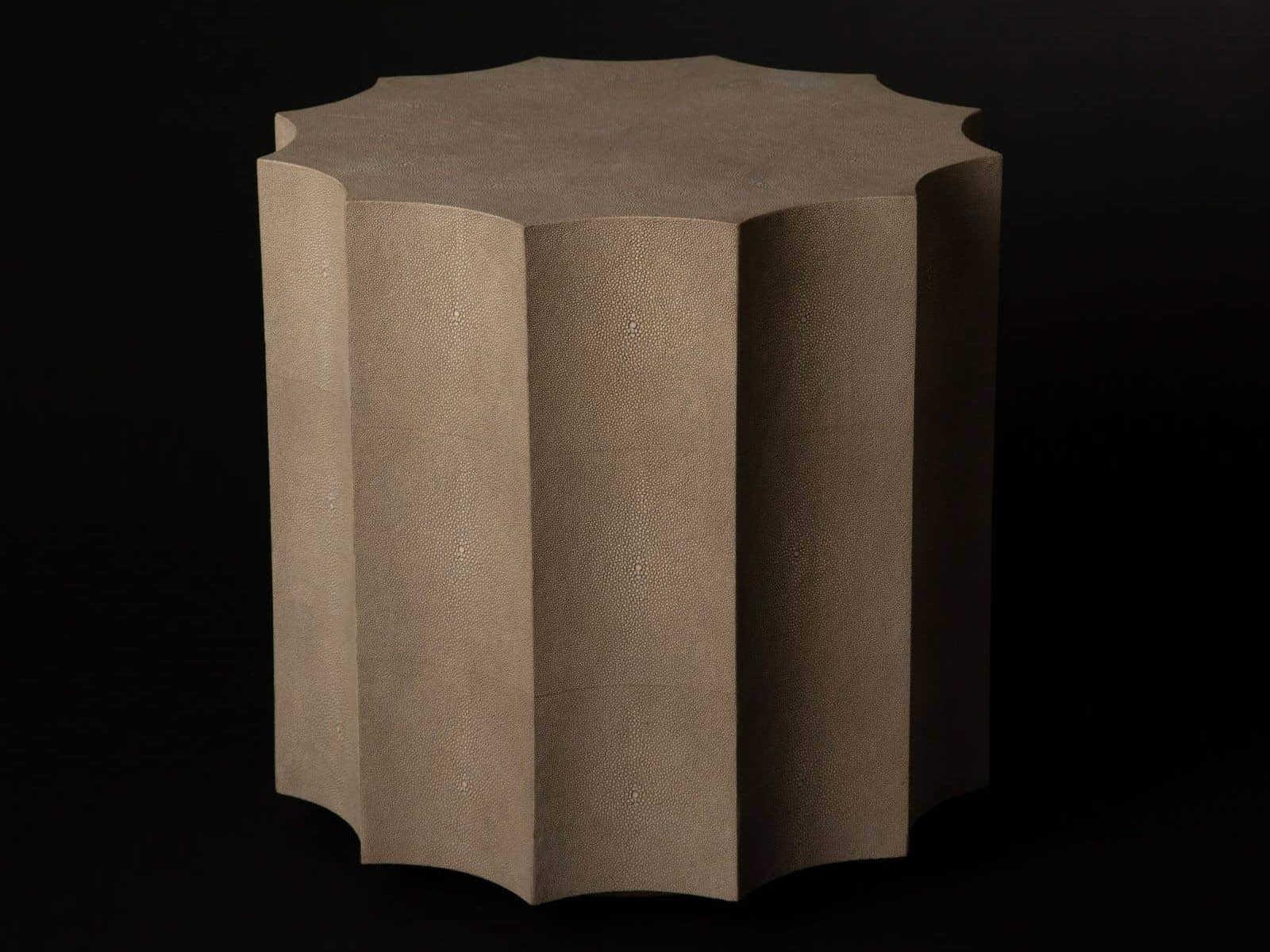 Regina Andrew Shagreen Round Faux Leather Ivory Grey End Table