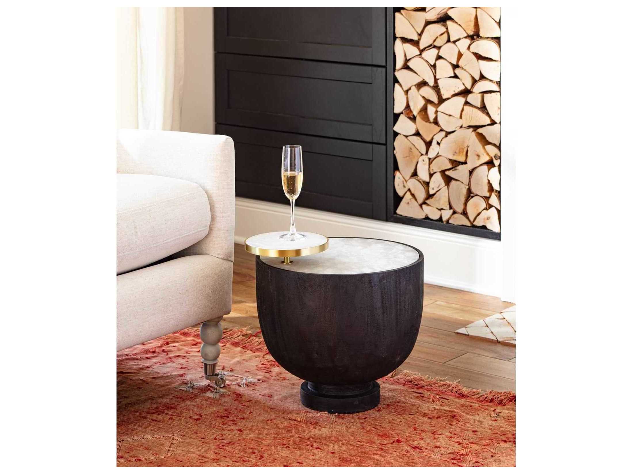 Regina Andrew Theo Round Stone Ebony End Table