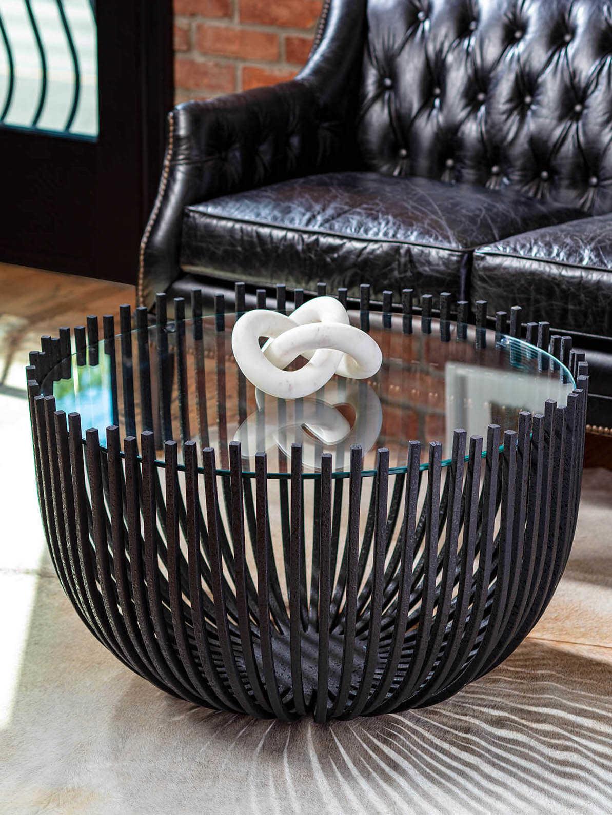 Regina Andrew Round Glass Blackened Iron Coffee Table