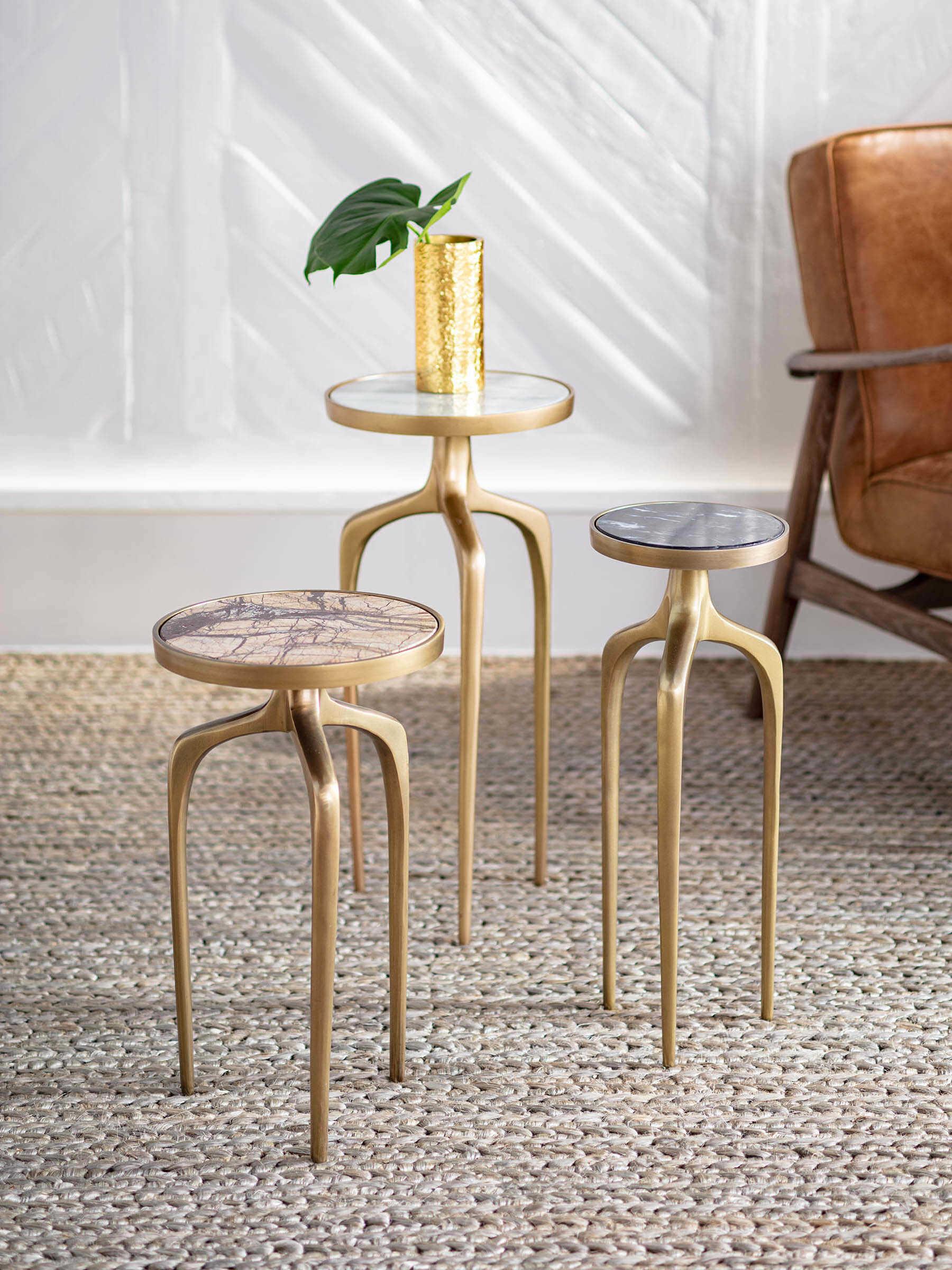 Regina Andrew Mixer Round Natural Brass End Table Set of 3