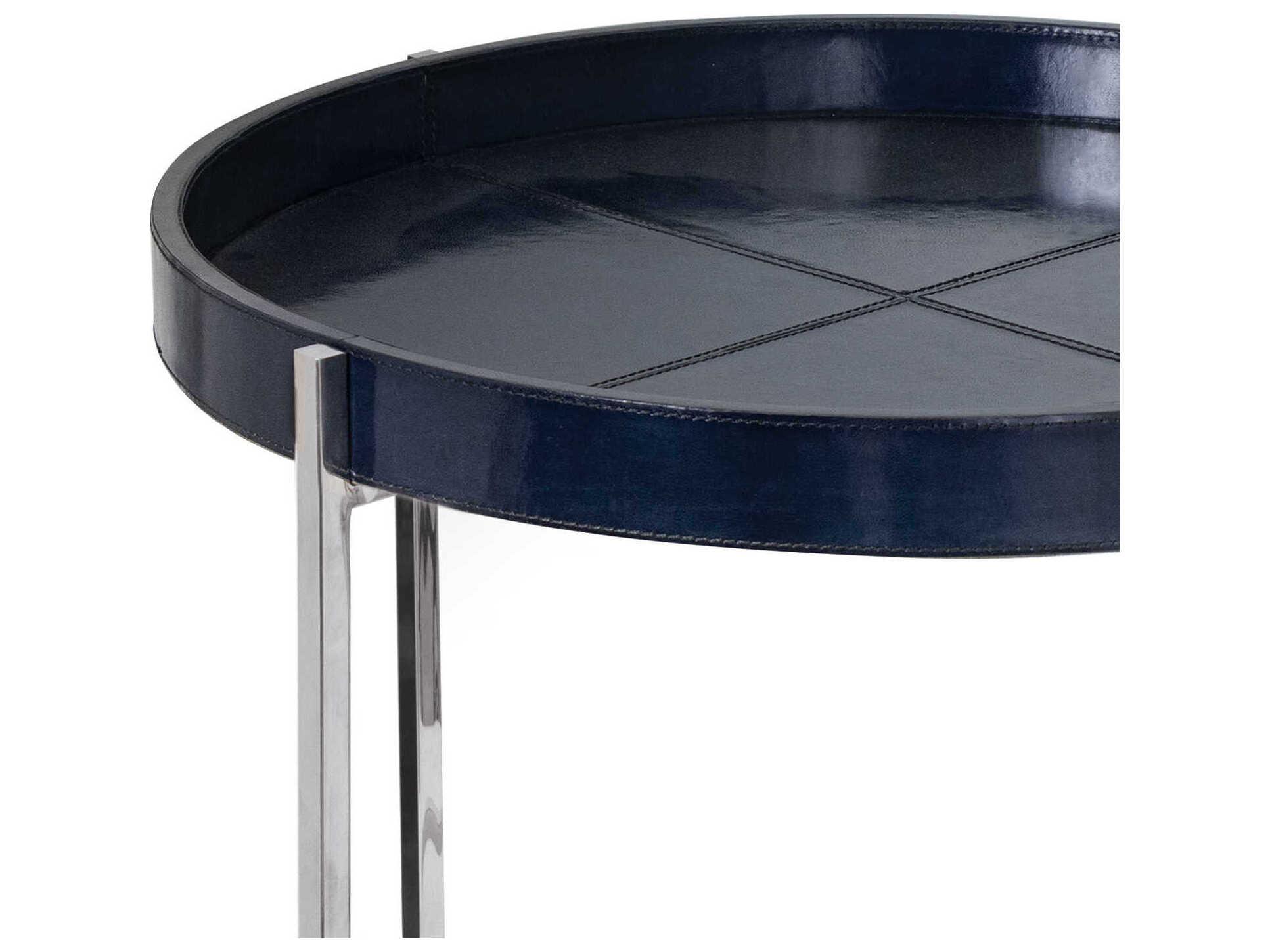 Regina Andrew Derby Round Leather Blue End Table