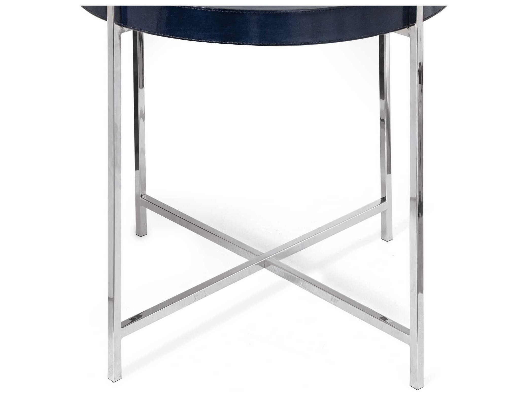 Regina Andrew Derby Round Leather Blue End Table