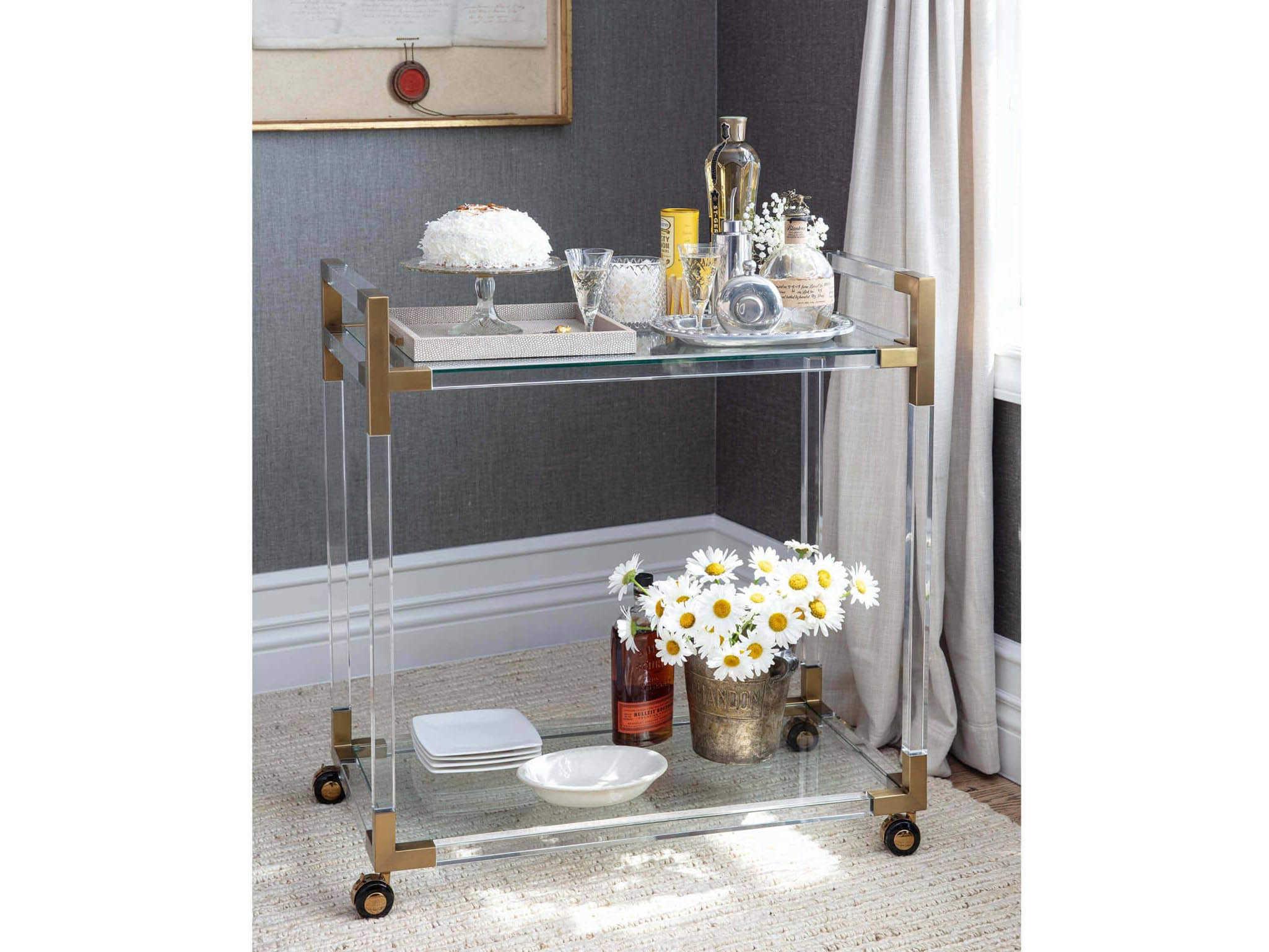 Regina Andrew Glass Gold Clear Natural Brass Bar Cart