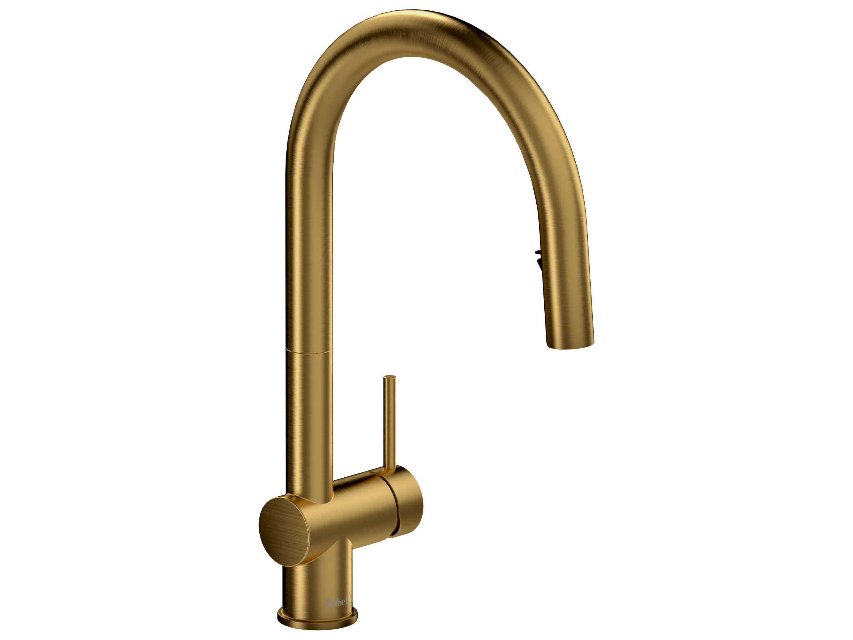 Riobel Azure Brushed Gold Pull-Down Kitchen Faucet with C-Spout