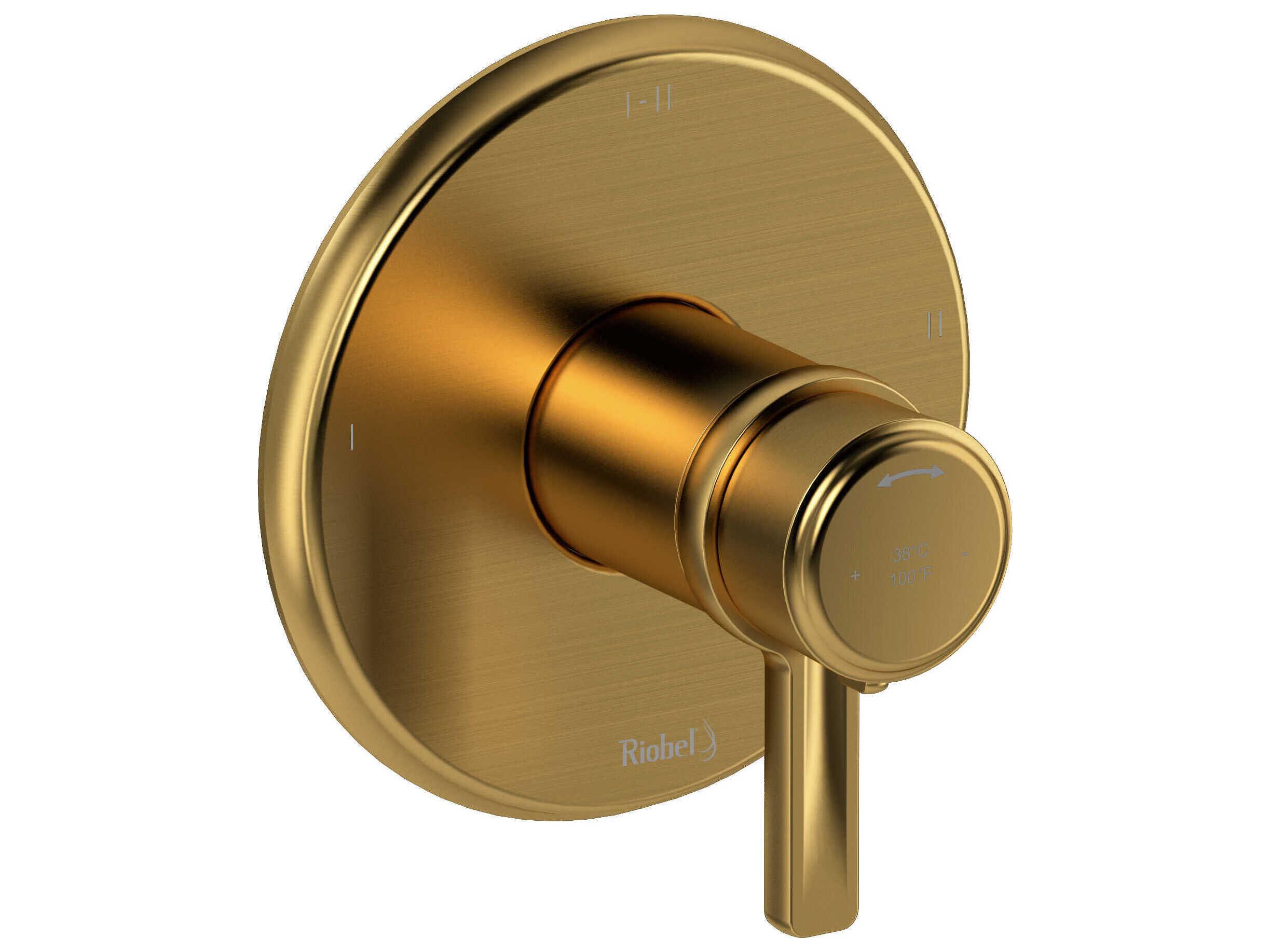 Riobel Momenti Brushed Gold Therm & Pressure Balance Trim with 3 Functions