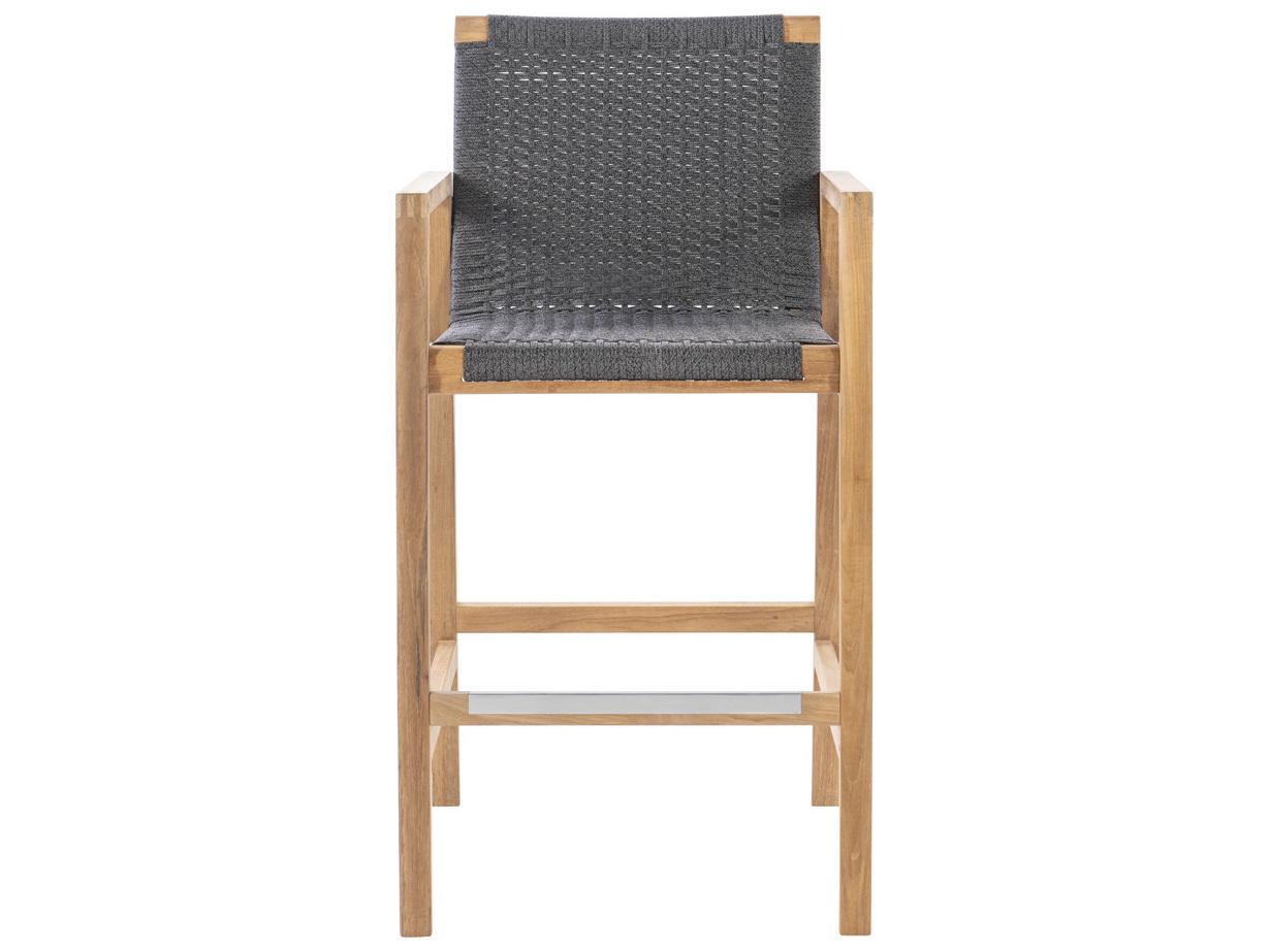 Royal Teak Collection Admiral Teak Rope Arm Stationary Bar Stool in Charcoal