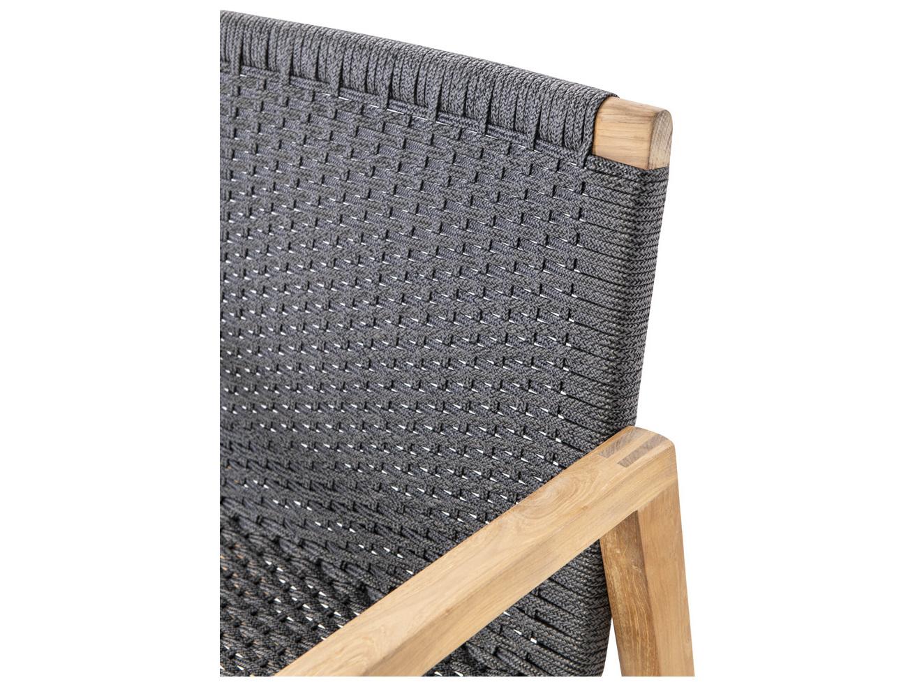 Royal Teak Collection Admiral Teak Rope Arm Stationary Bar Stool in Charcoal