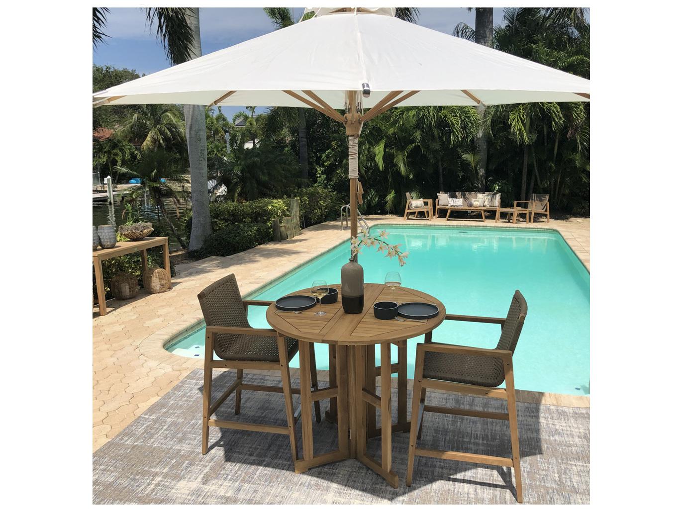 Royal Teak Collection Admiral Teak Rope Arm Stationary Bar Stool in Charcoal