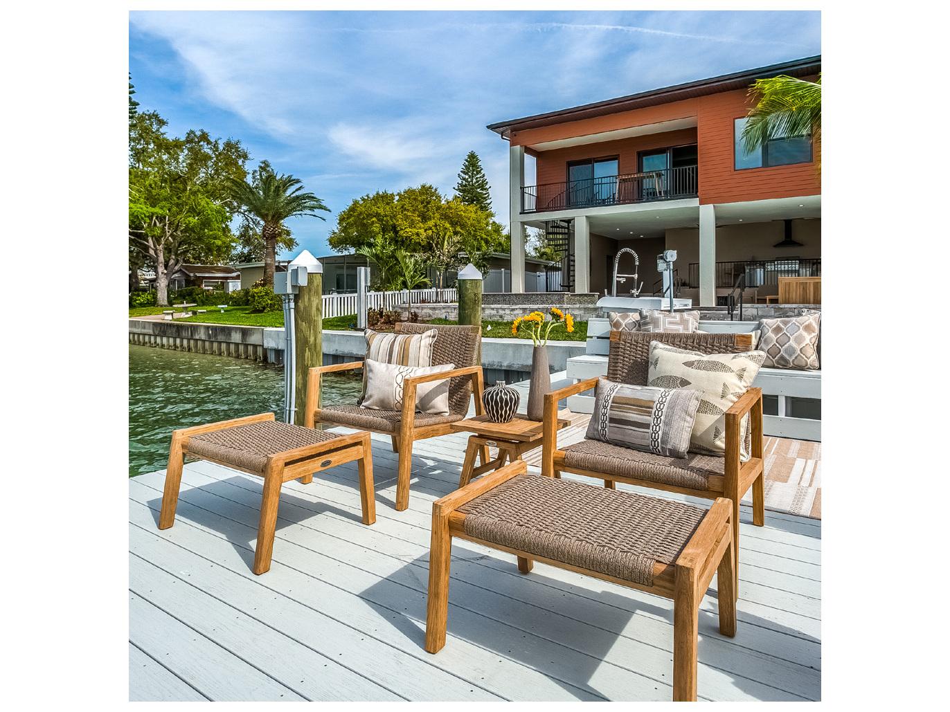 Royal Teak Collection Admiral Teak Rope Arm Stationary Lounge Chair in Charcoal