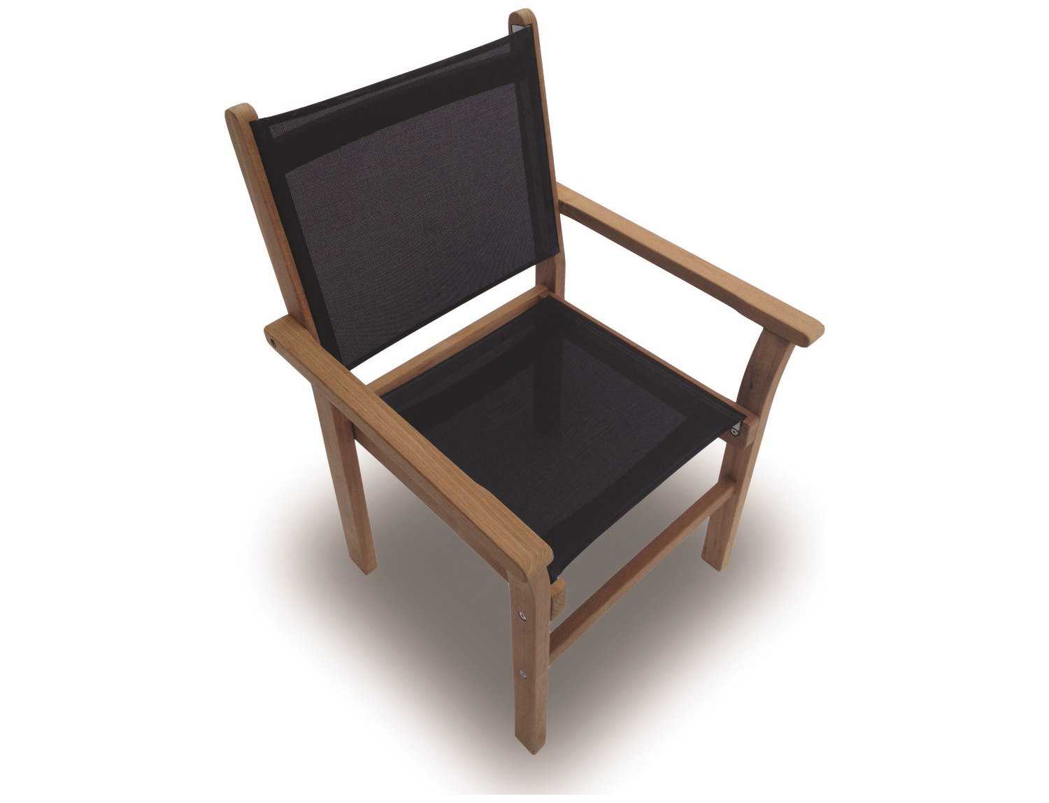 Royal Teak Collection Captiva Black Sling Stackable Outdoor Patio Dining Arm Chair