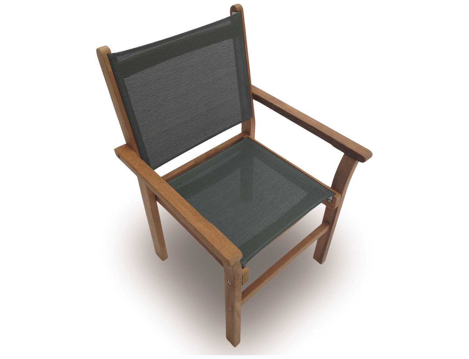 Royal Teak Collection Captiva Moss Sling Stackable Patio Dining Arm Chair