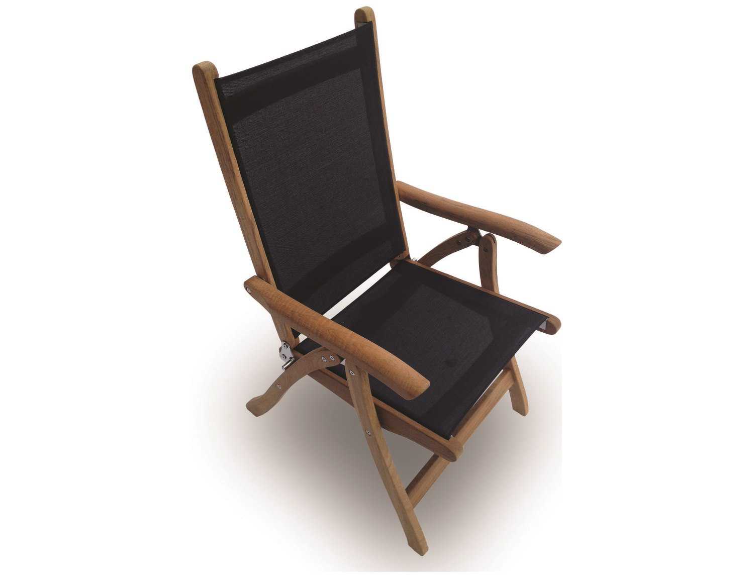 Royal Teak Collection Florida Black Sling Adjustable Folding Outdoor Patio Dining Arm Chair