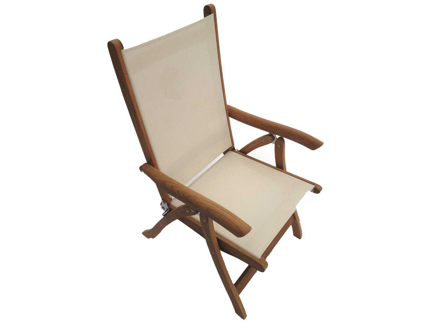 Royal Teak Collection Florida White Sling Adjustable Folding Patio Dining Arm Chair