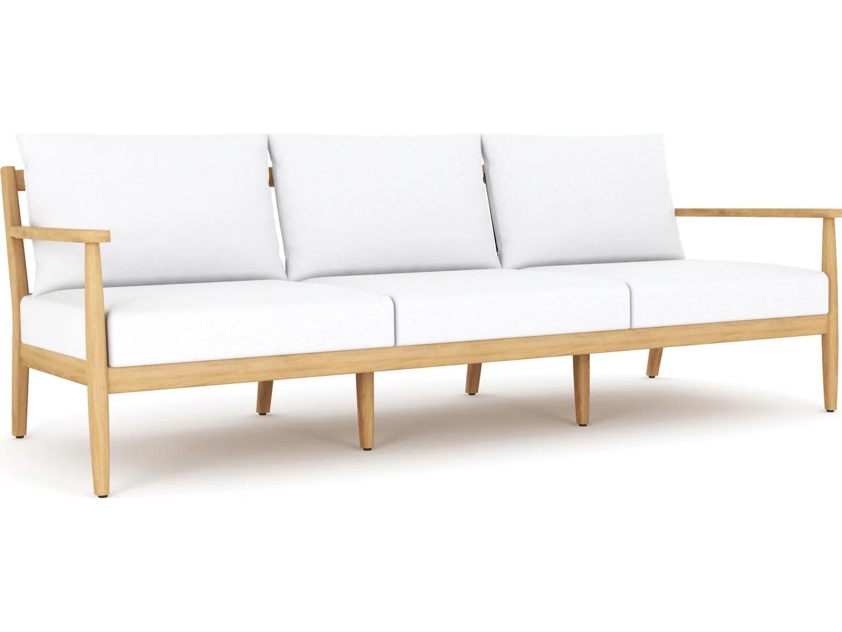 Royal Teak Collection Palma Teak Cushion Stationary Sofa in White Cushions