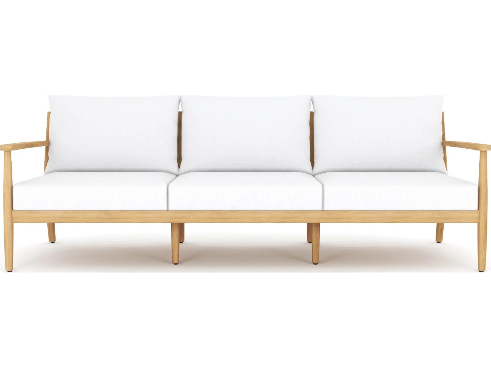 Royal Teak Collection Palma Teak Cushion Stationary Sofa in White Cushions