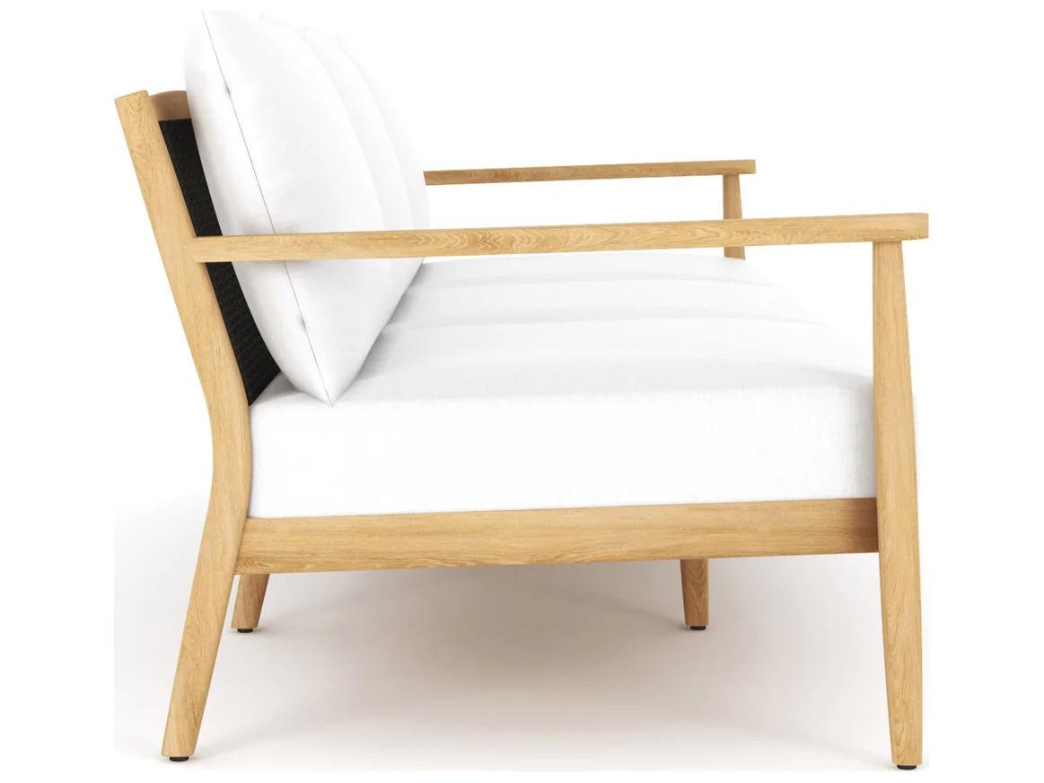 Royal Teak Collection Palma Teak Cushion Stationary Sofa in White Cushions