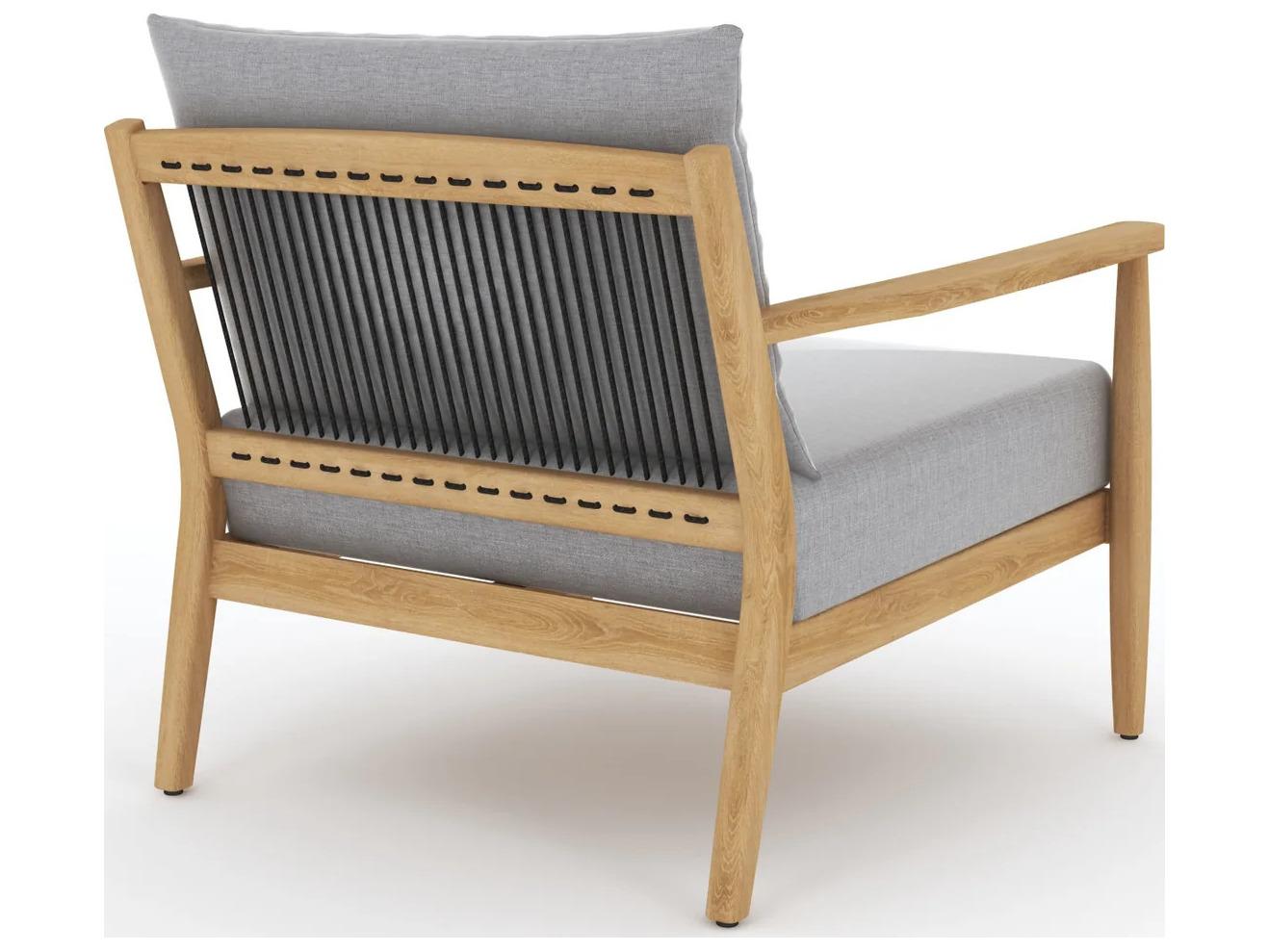 Royal Teak Collection Palma Teak Cushion Arm Stationary Lounge Chair in Granite Cushions