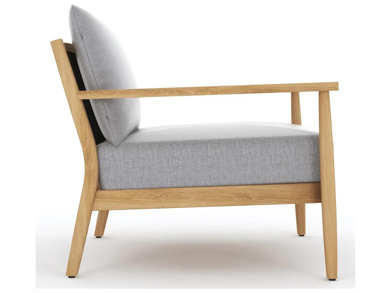 Royal Teak Collection Palma Teak Cushion Arm Stationary Lounge Chair in Granite Cushions