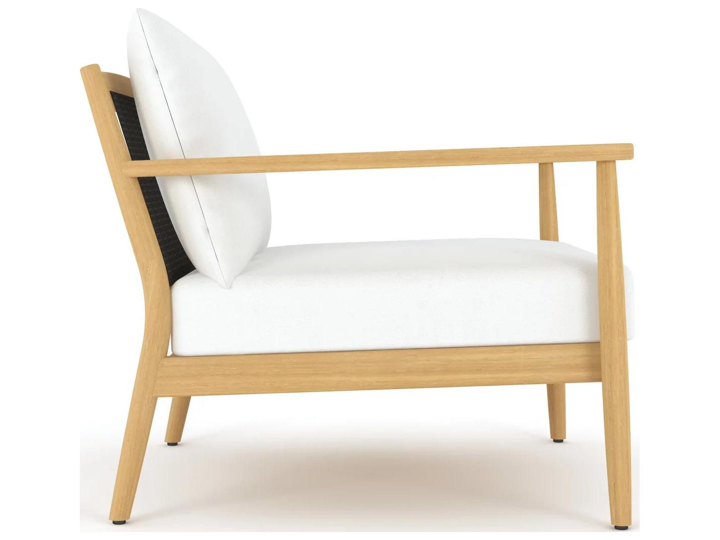 Royal Teak Collection Palma Teak Cushion Arm Stationary Lounge Chair in White Cushions