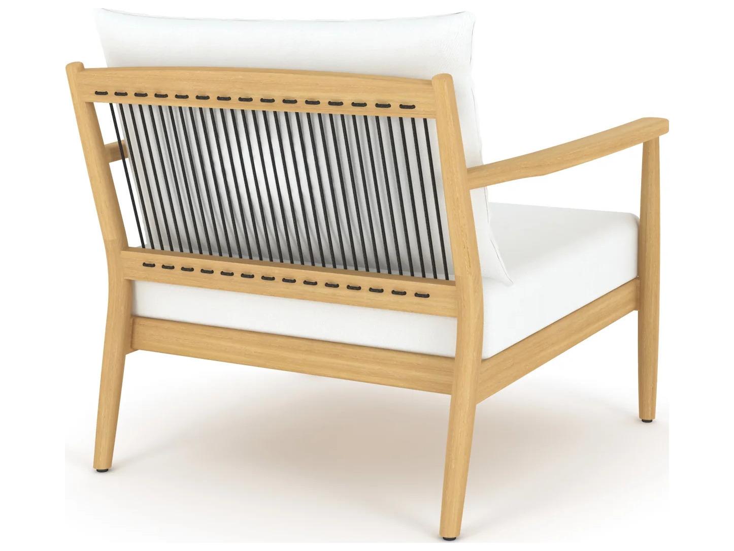 Royal Teak Collection Palma Teak Cushion Arm Stationary Lounge Chair in White Cushions