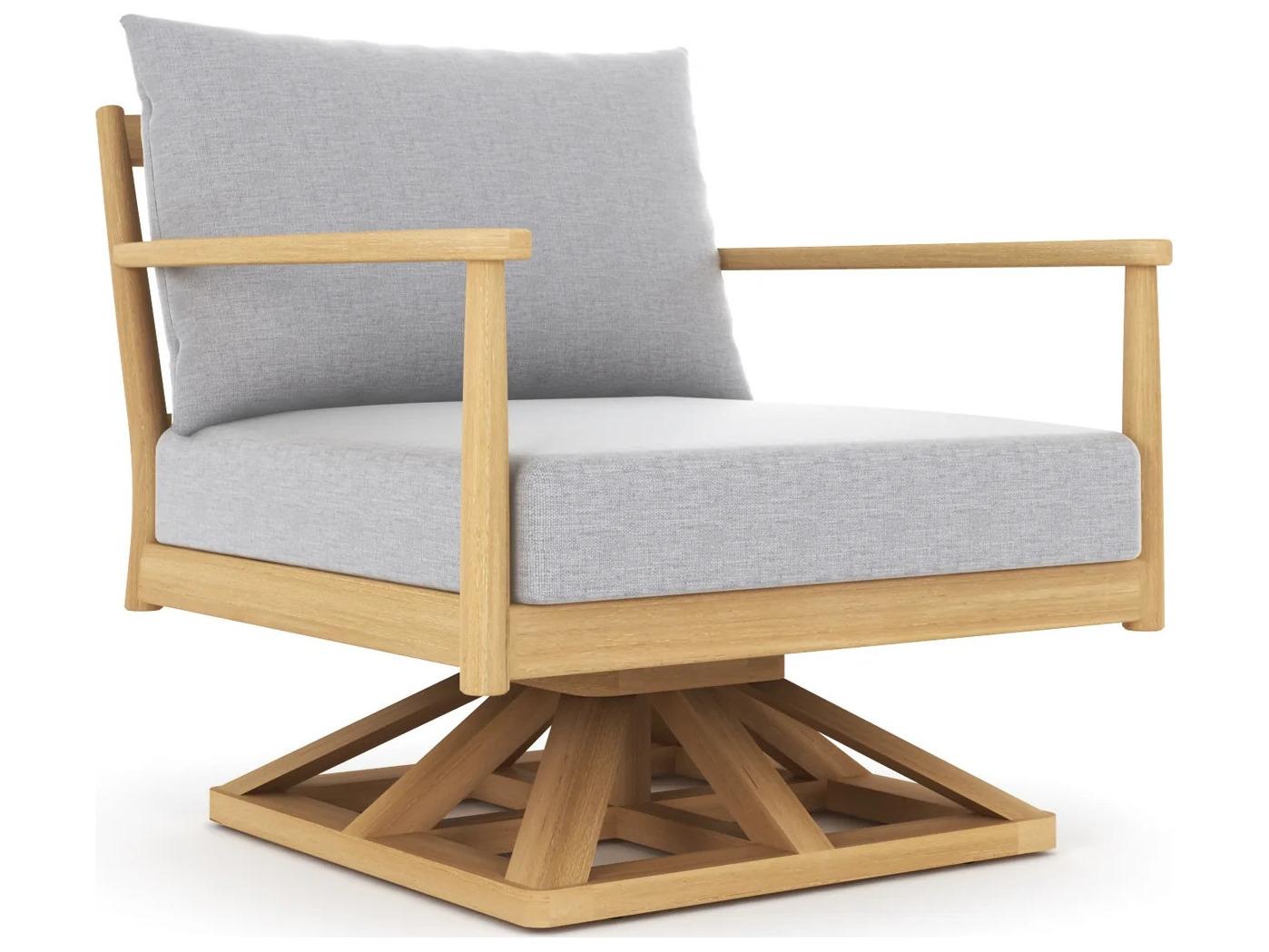 Royal Teak Collection Palma Teak Cushion Arm Swivel Lounge Chair in Granite Cushions