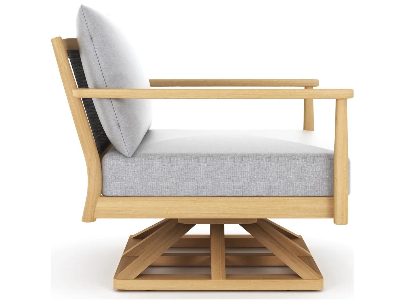 Royal Teak Collection Palma Teak Cushion Arm Swivel Lounge Chair in Granite Cushions