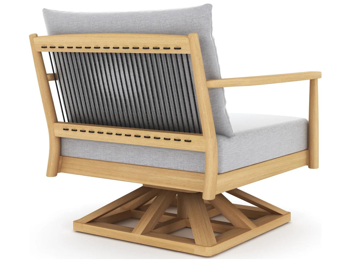 Royal Teak Collection Palma Teak Cushion Arm Swivel Lounge Chair in Granite Cushions