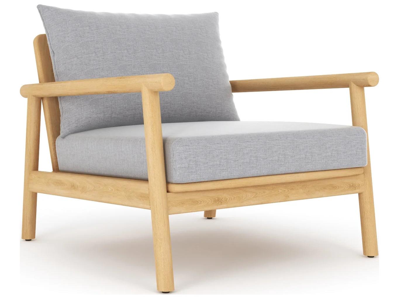 Royal Teak Collection Seville Teak Cushion Arm Stationary Lounge Chair in Granite Cushions