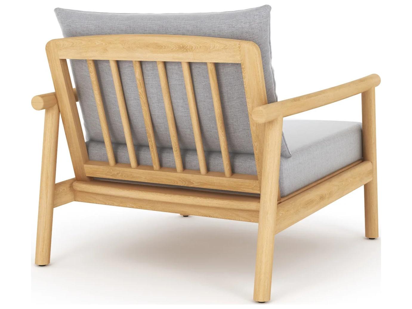 Royal Teak Collection Seville Teak Cushion Arm Stationary Lounge Chair in Granite Cushions