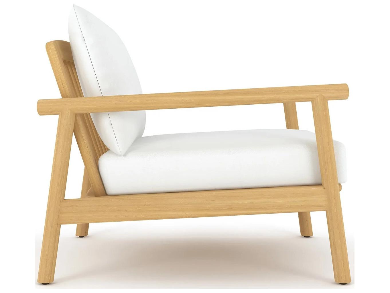 Royal Teak Collection Seville Teak Cushion Arm Stationary Lounge Chair in White Cushions