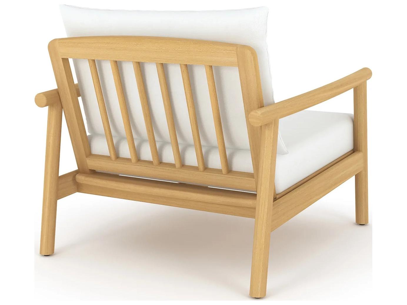 Royal Teak Collection Seville Teak Cushion Arm Stationary Lounge Chair in White Cushions