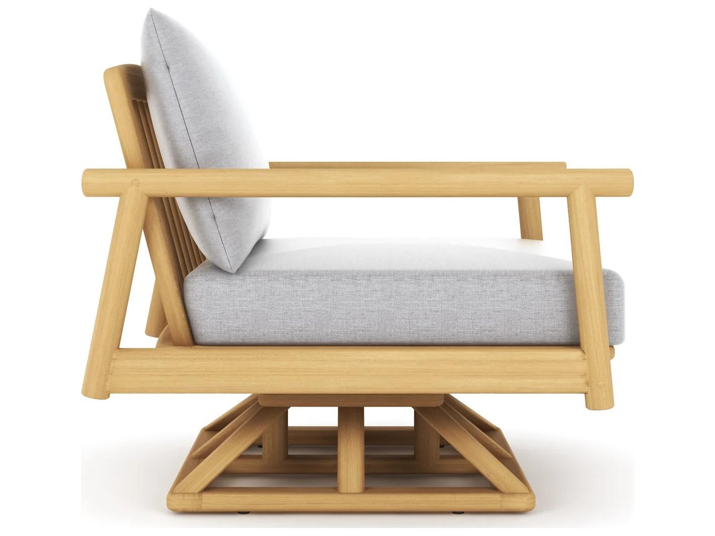 Royal Teak Collection Seville Teak Cushion Arm Swivel Lounge Chair in Granite Cushions