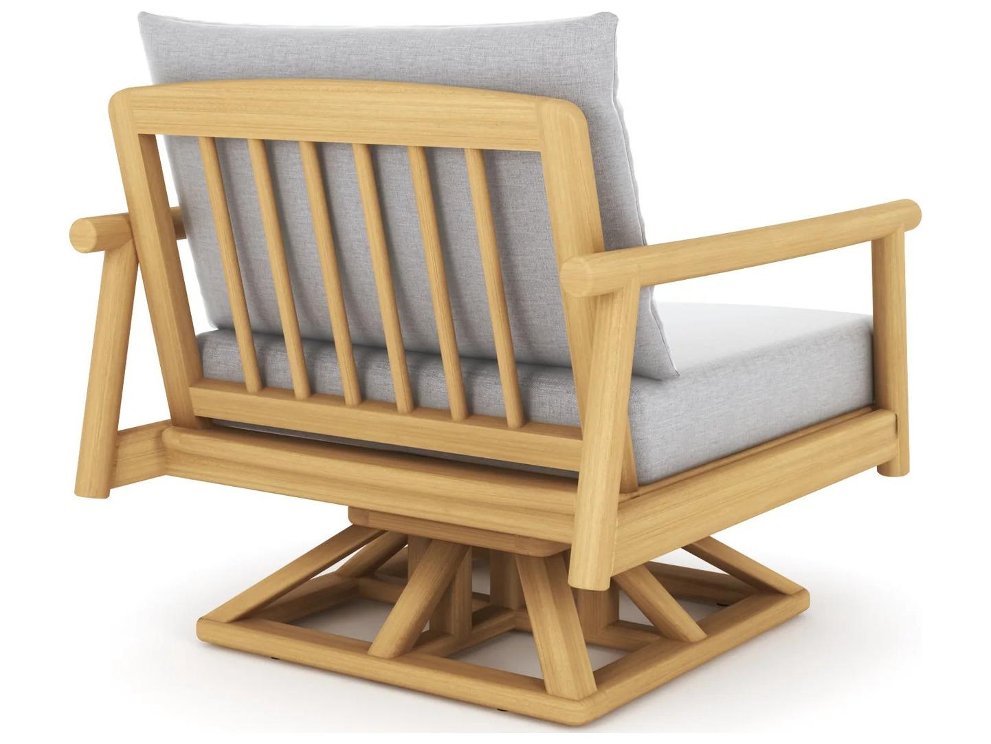 Royal Teak Collection Seville Teak Cushion Arm Swivel Lounge Chair in Granite Cushions